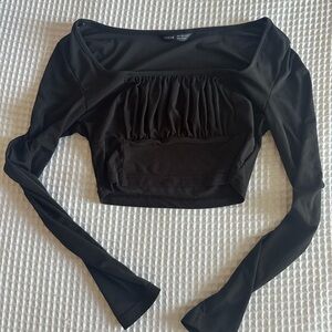 SHEIN Black Ruched Crop Blouse